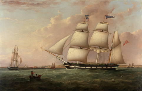 Samuel Walters (British, 1811-1882) The Jane Prowse in two positions off the entrance to the Mer...: Samuel Walters (British, 1811-1882)The Jane Prowse in two positions off the entrance to the Mersey at New Brighton indistinctly inscribed 'Jane Prowse' on the pennantoil on canvas 69.8 x 107.7cm (27