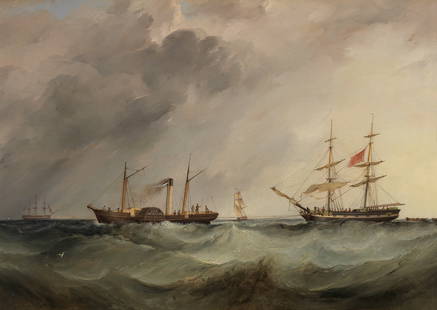 Samuel Walters (British, 1811-1882) The New Brighton packet towing a distressed merchantman: Samuel Walters (British, 1811-1882)The New Brighton packet towing a distressed merchantman signed with initials and indistinctly dated 'S.W./18?' (lower right) oil on canvas47 x 66cm (18 1/2 x