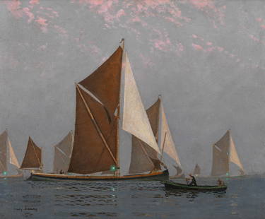 Charles Pears, RSMA (British, 1873-1958) Thames sailing barges at dusk: Charles Pears, RSMA (British, 1873-1958)Thames sailing barges at dusk signed 'CHAS.PEARS' (lower left)oil on canvas51.4 x 60.9cm (20 1/4 x 24in).This lot is subject to the following lot symbols: