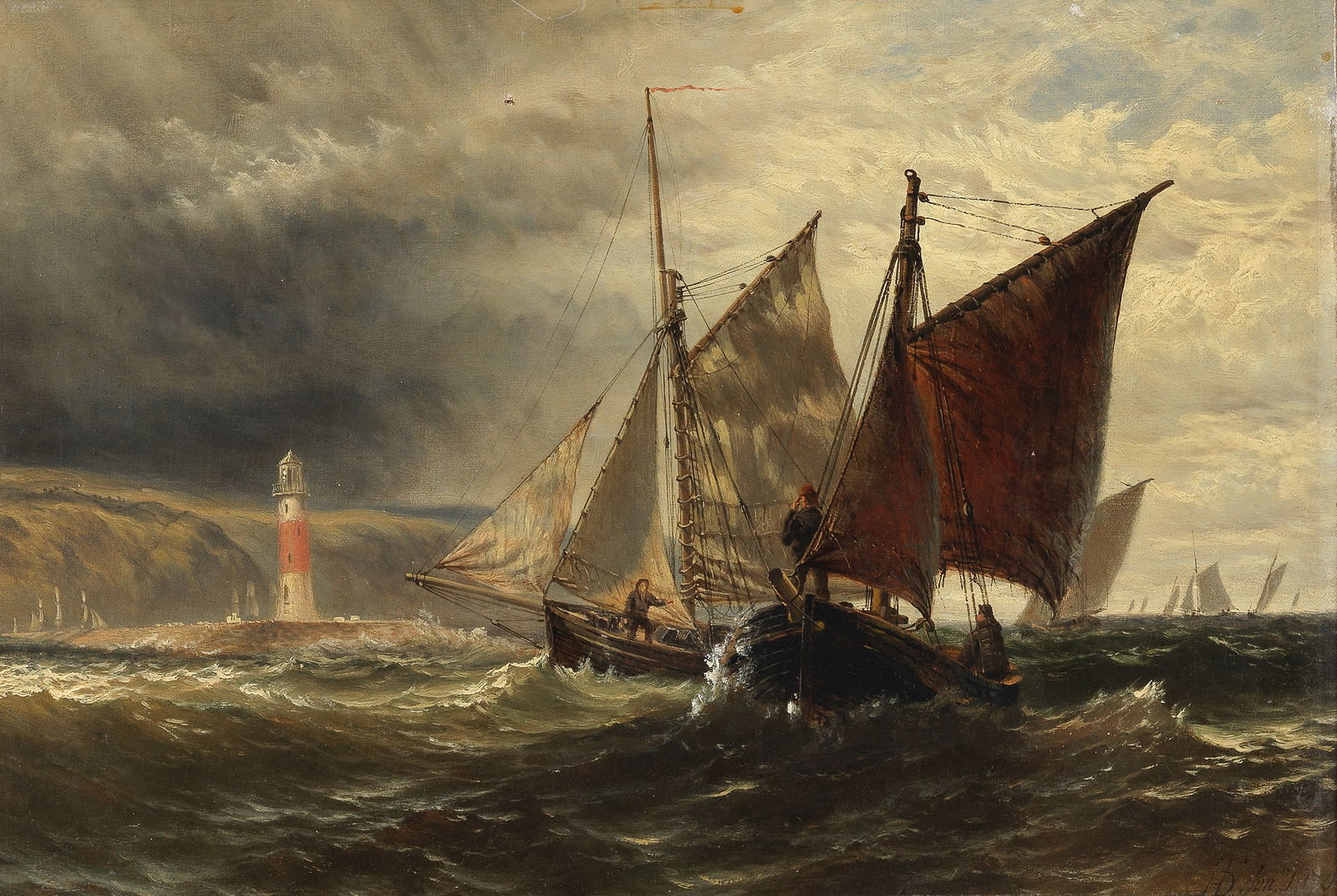 Henry Thomas Dawson (British, 1841-circa 1896) 'Boating into Plymouth Squall Coming On': Henry Thomas Dawson (British, 1841-circa 1896)'Boating into Plymouth Squall Coming On' signed and dated 'HTD Jun. 1870' (lower right); signed and inscribed 'H T Dawson Jnr 3. Boating into Plymouth. Sq