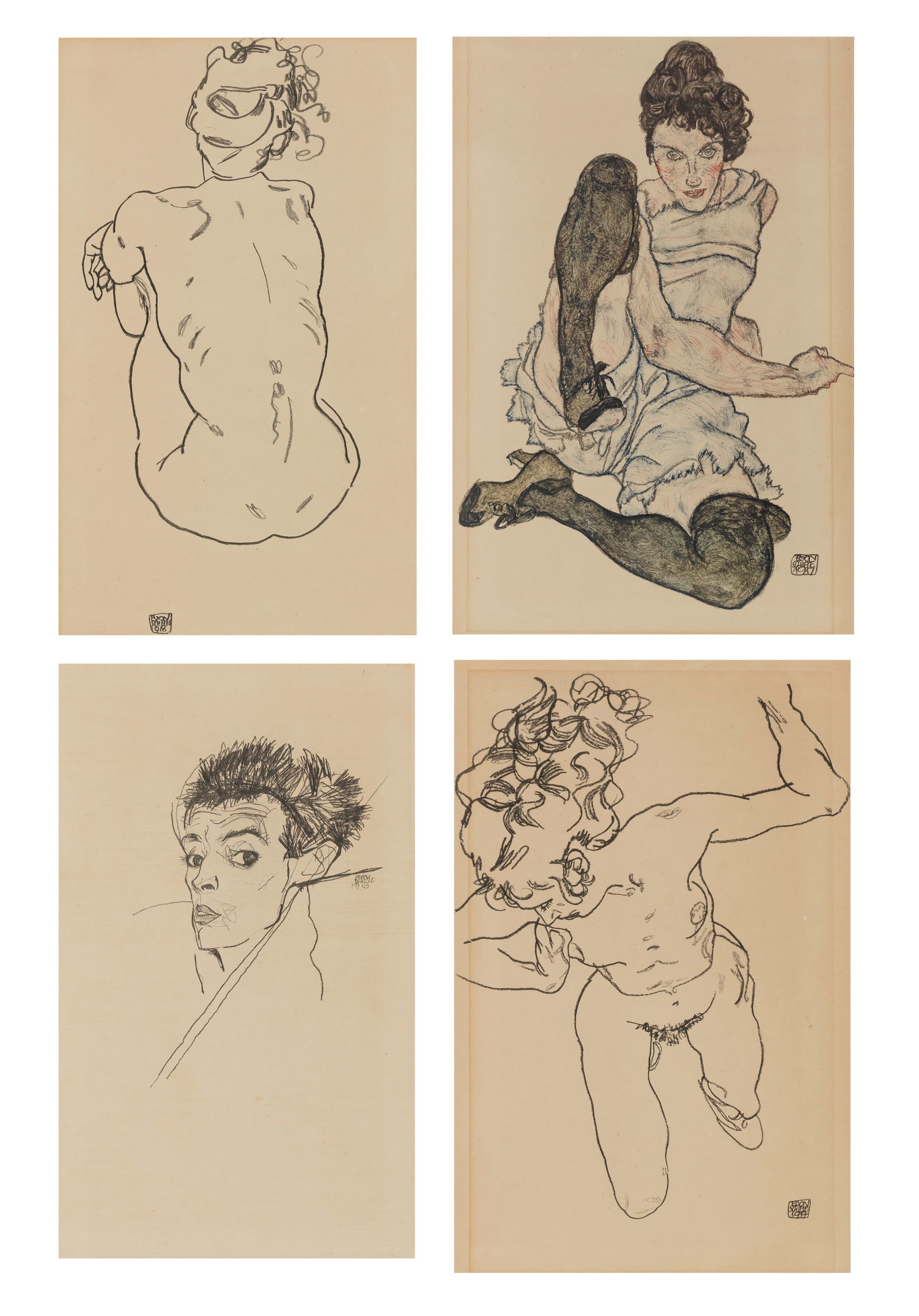 AFTER EGON SCHIELE (1890-1918) Eleven plates from Handzeichnungen (Edition B), 1920 Sheet 45.8 x...: AFTER EGON SCHIELE (1890-1918) Eleven plates from Handzeichnungen (Edition B), 1920 stamp-numbered 226 of 500 in black ink on the justification, with title, contents and justification pages, eleven co