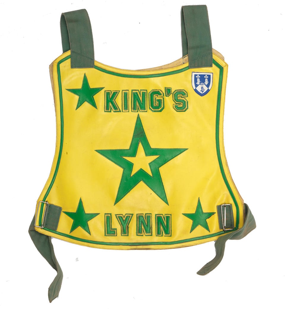 A King's Lynn speedway race vest: A King's Lynn speedway race vest with 'ex-John Davis' handwritten on a label applied to the inside, in used condition, prospective bidders should satisfy themselves with regards to the provenance, aut