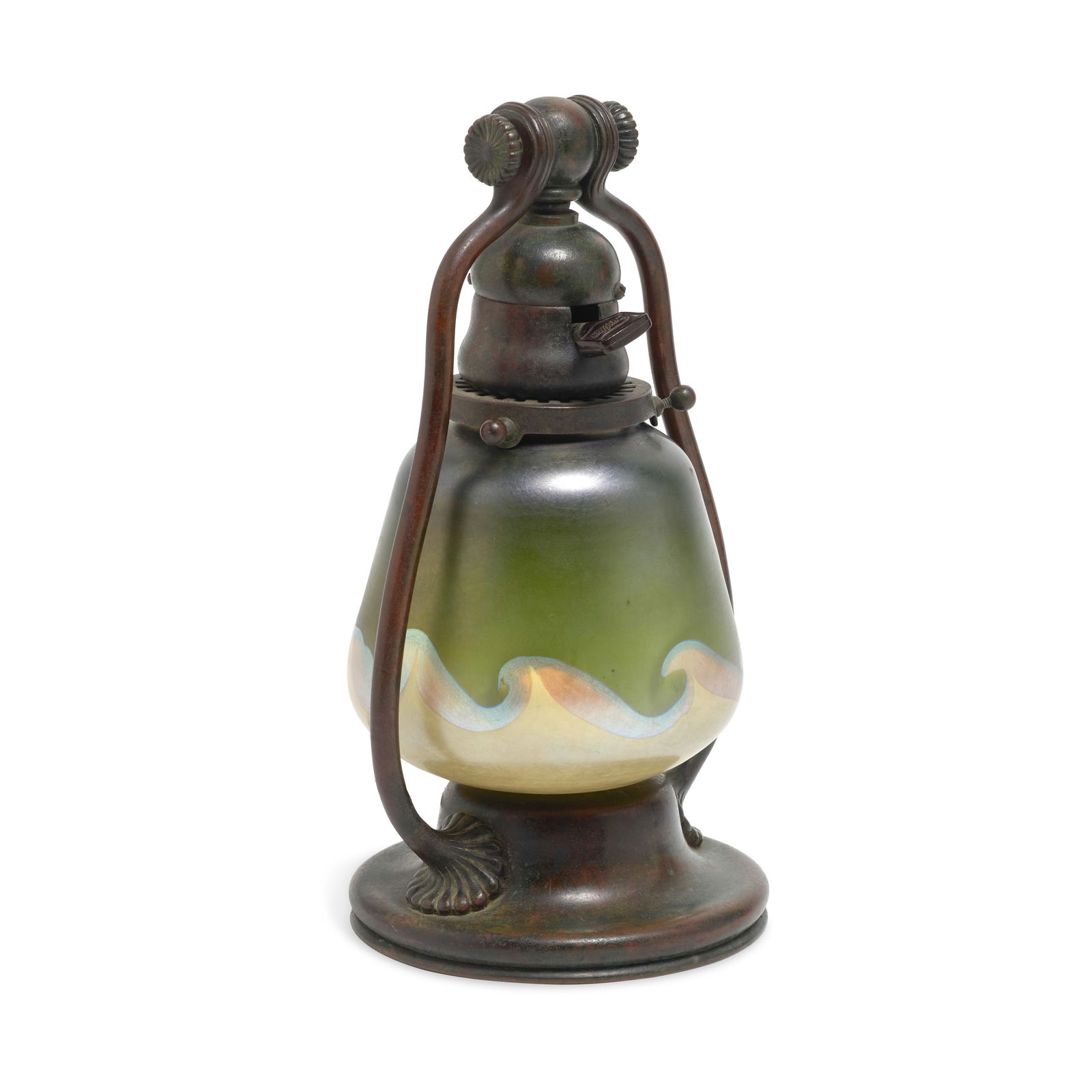 TIFFANY STUDIOS (1899-1930) Slender Harp Desk Lampcirca 1910patinated bronze, Favrile glass, sha... (1 of 4)