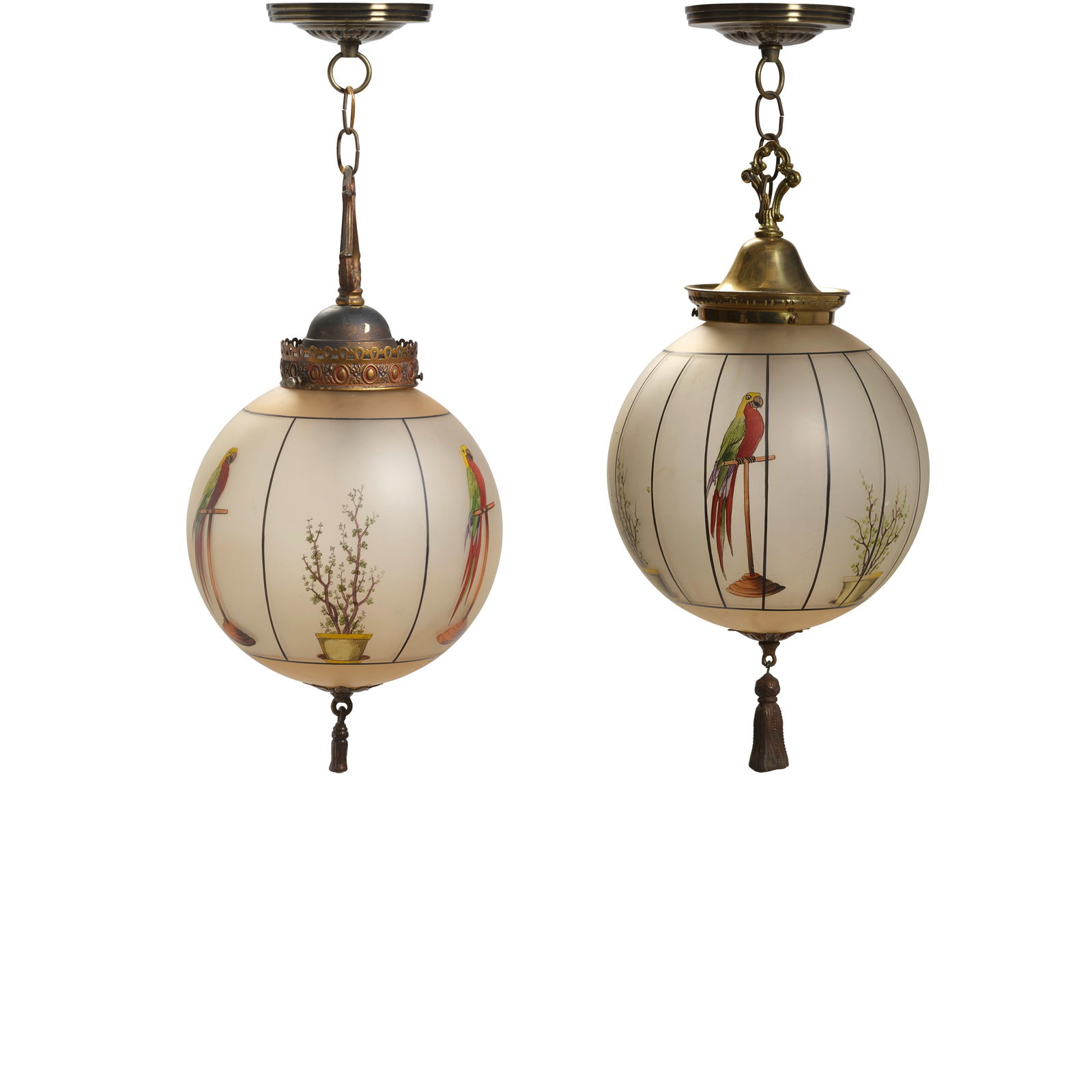 HANDEL (ESTABLISHED 1885) Companion Pair of Globe Hanging Lightsearly 20th centurypainted glass ... (1 of 3)