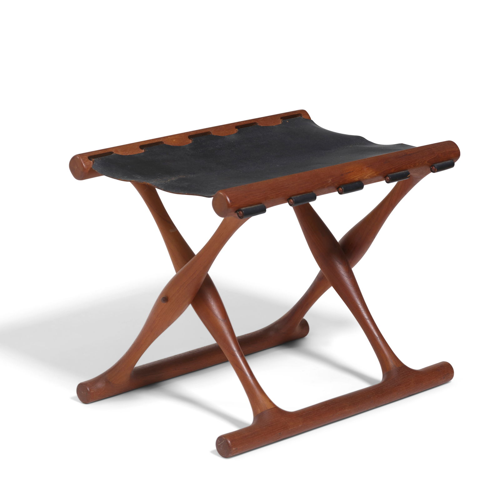 POUL HUNDEVAD (1955-1933) Guldhoj Stool1960steak, leather, with descriptive label on undersidehe... (1 of 3)