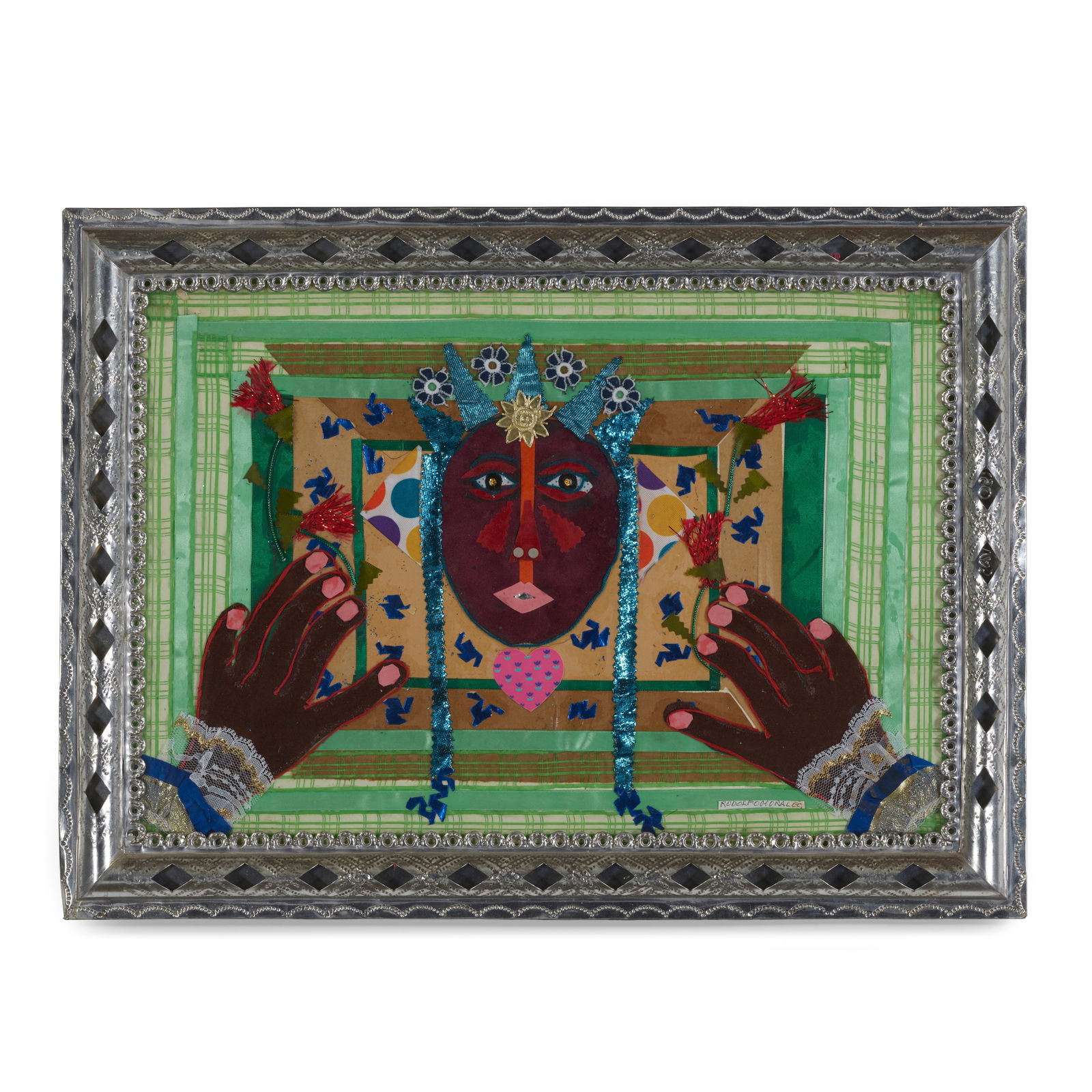 RODOLFO MORALES (1925-2001) Untitled (Portrait)mixed media collage on paper in artist's frame, s... (1 of 1)