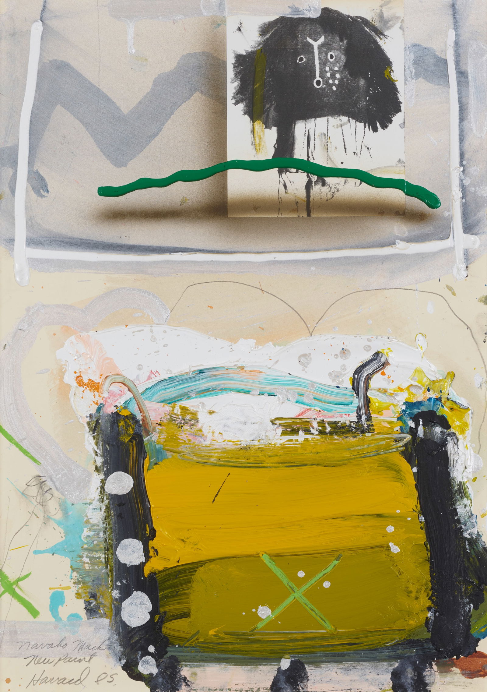 JAMES HAVARD (BORN 1937) Navaho Mask New Paint1985acrylic and collage on rag board, signed 'Hava... (1 of 1)