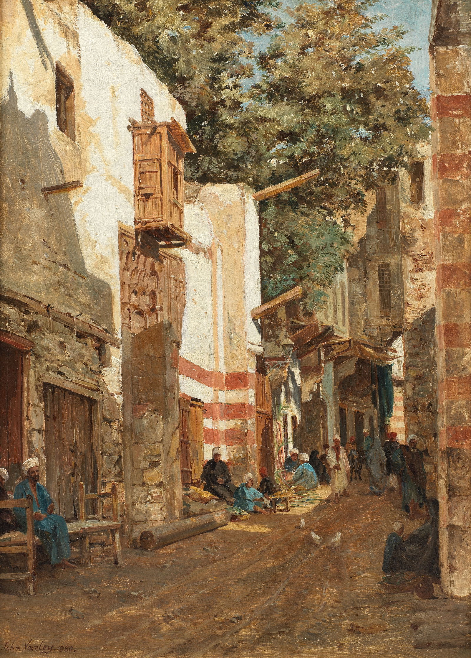 John Varley Jnr. (British, 1850-1933) Street of the Sharouri, Cairo: John Varley Jnr. (British, 1850-1933) Street of the Sharouri, Cairo signed and dated 'John Varley.1880.' (lower left); further signed, titled and dated 'Street of the Sharouri/Cairo/John Varley/1880'