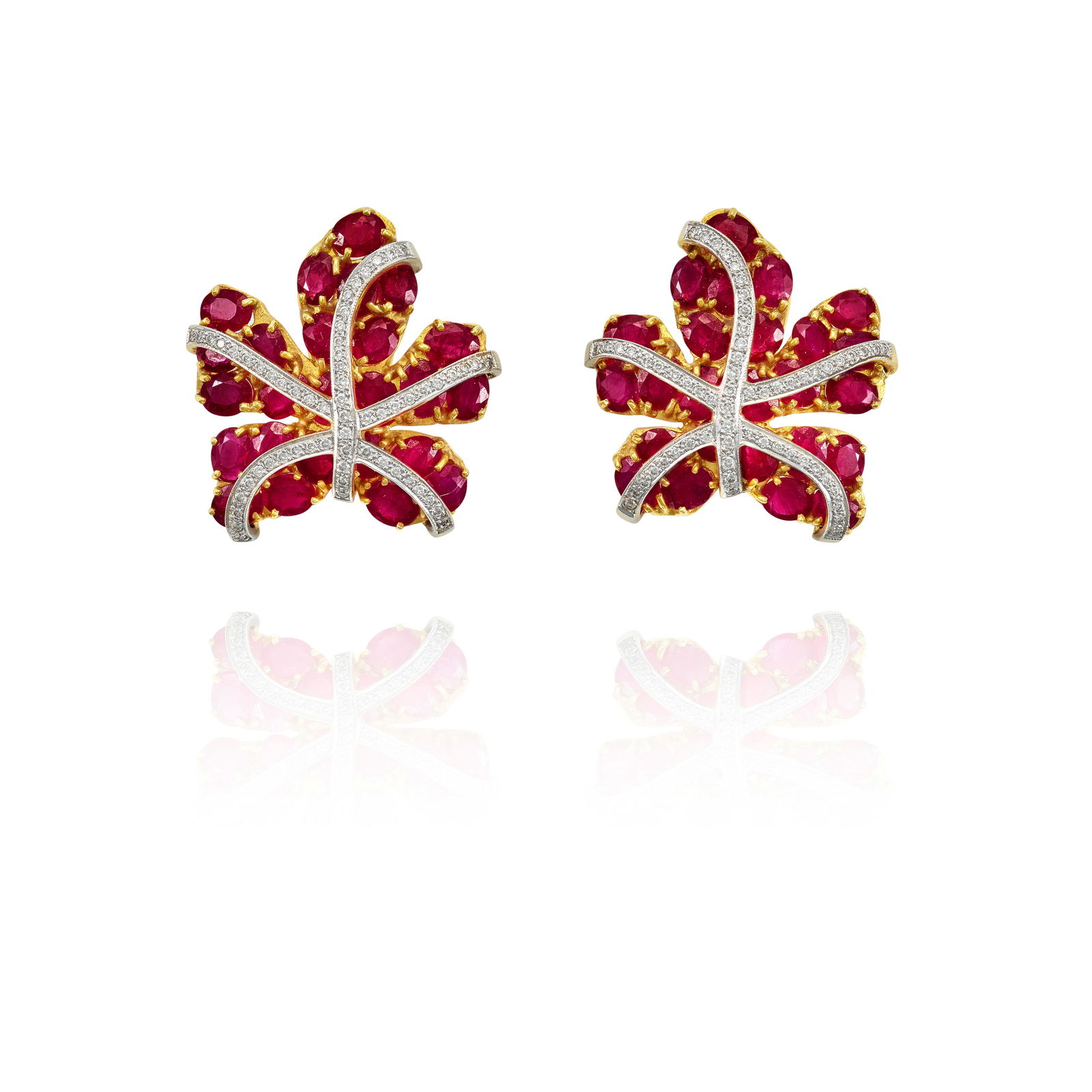 A PAIR OF RUBY AND DIAMOND EARCLIPS (1 of 2)