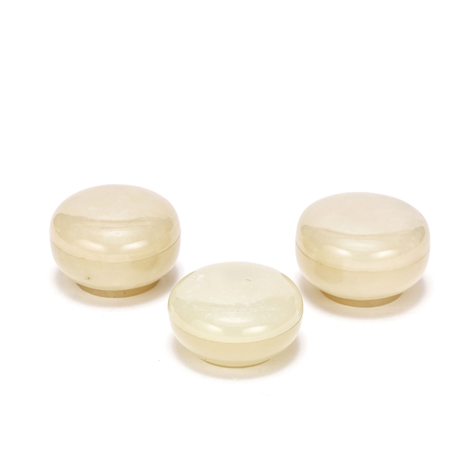 THREE WHITE JADE CIRCULAR BOXES AND COVERS 19th/20th Century (6) (1 of 1)