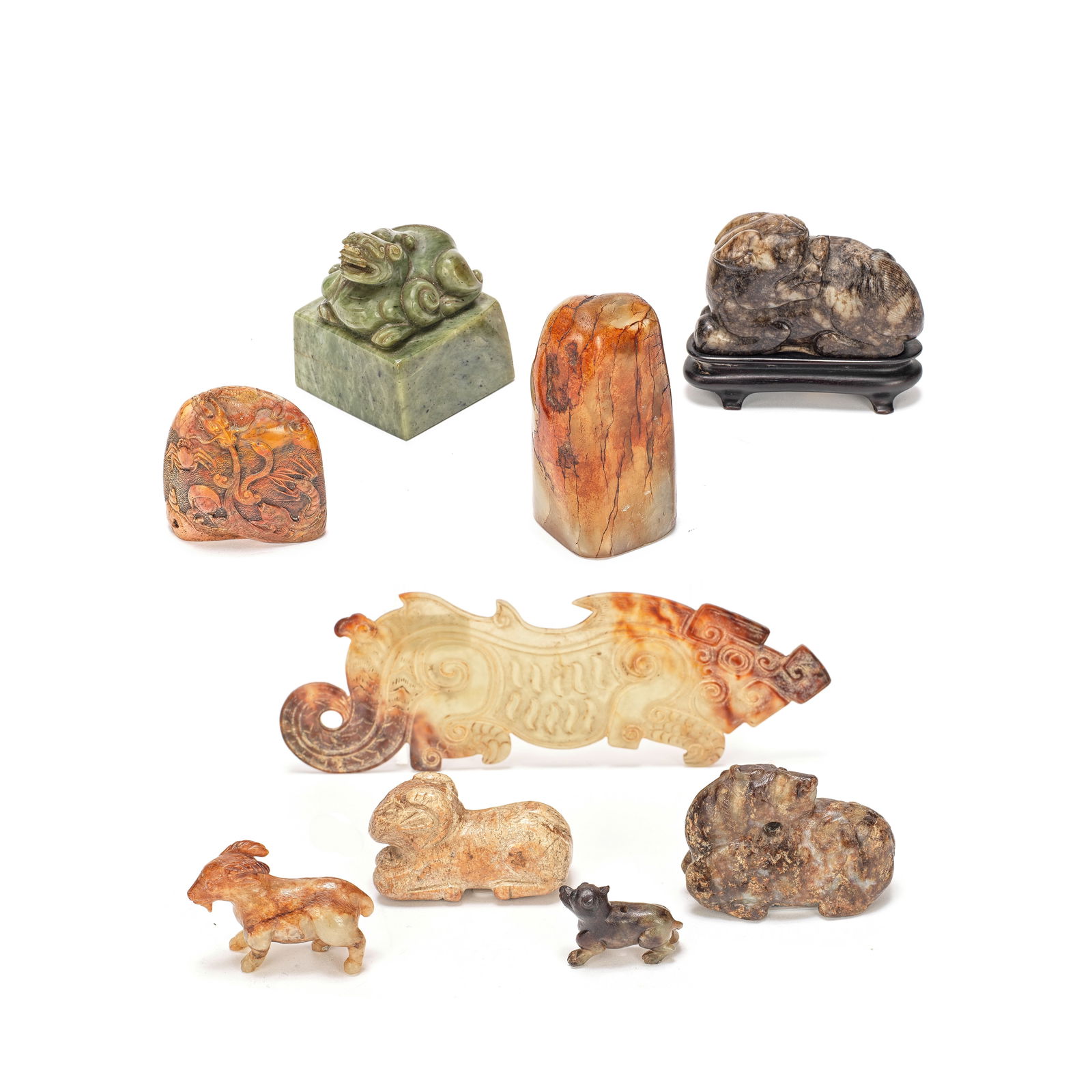 A GROUP OF JADE AND SOAPSTONE SEALS AND ANIMAL CARVINGS Ming Dynasty and later (15) (1 of 1)