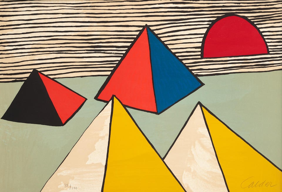 Alexander Calder (1898-1976); One Plate, from La Mémoire Eléméntaire;: Alexander Calder (1898-1976) One Plate, from La Mémoire Eléméntaire, 1976 Lithograph in colors on wove paper, signed in pencil and numbered 31/100, the full sheet, framed. sheet 20 1/2