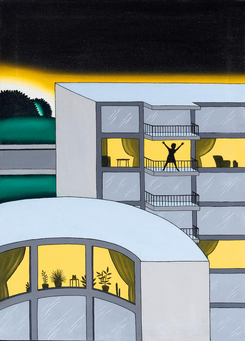 ROGER BROWN (1941-1997) Neighbors 1973: ROGER BROWN (1941-1997) Neighbors 1973 titled and inscribed on the reverse oil on canvas 29 by 21 in. 73.7 by 53.3 cm. Footnotes: Provenance Acquired directly from the artist by the present owner in 1