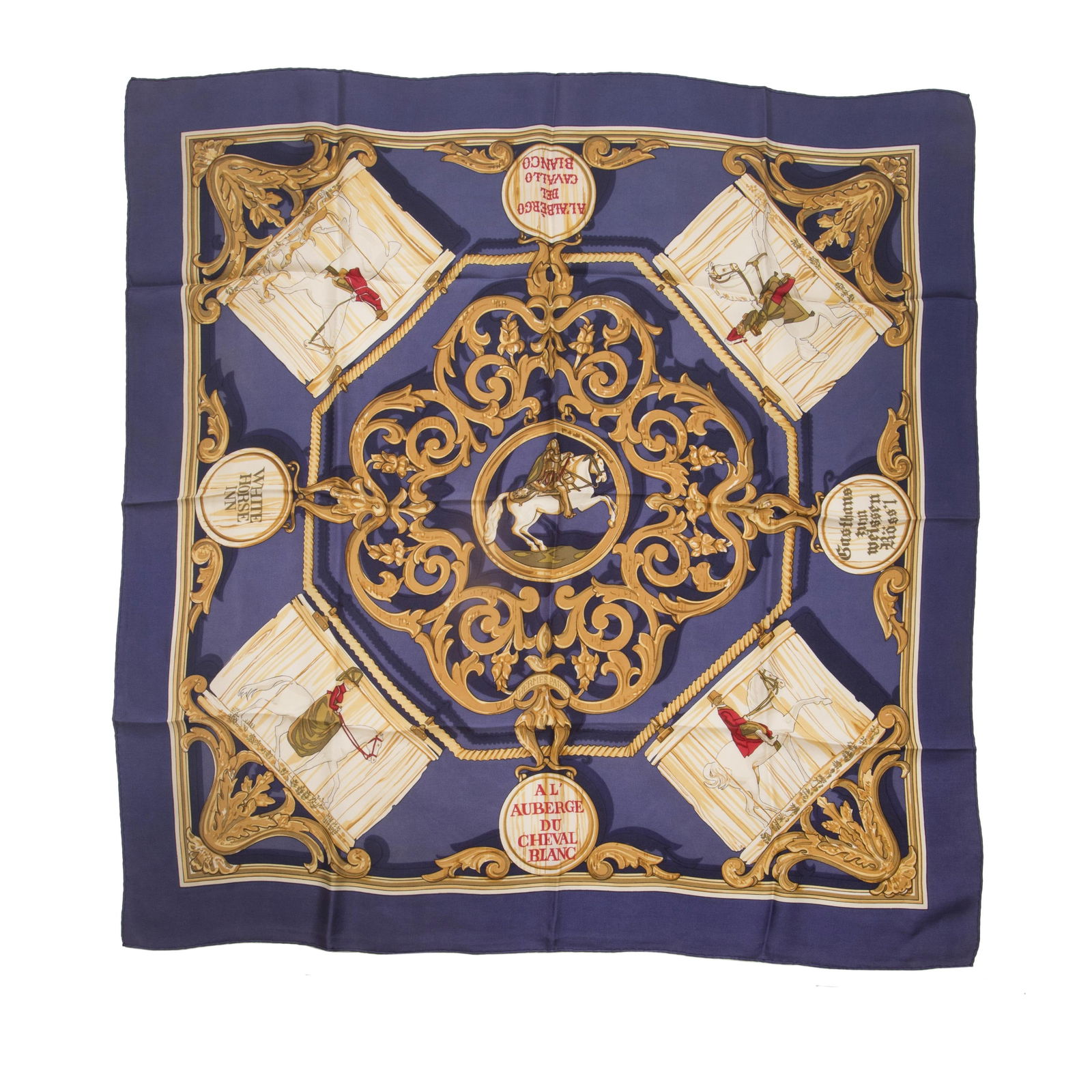 HERMES Paris, circa 1970. Carré 'A l'Auberge du Cheval' Dessinateur: Françoise Héron (1 of 1)