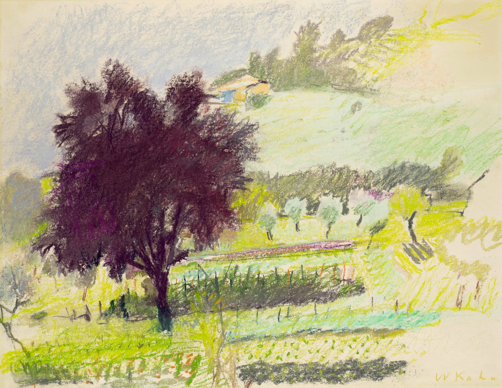 Wolf Kahn (1927-2020) The Garden of the Villa, Cipriani, Asolo, Italy 14 x 16 3/4 in. (35.6 x 42...: Wolf Kahn (1927-2020) The Garden of the Villa, Cipriani, Asolo, Italy signed 'W Kahn' (lower right) pastel on paper 14 x 16 3/4 in. (35.6 x 42.6 cm.) Executed in 1973. Footnotes: Provenance By des