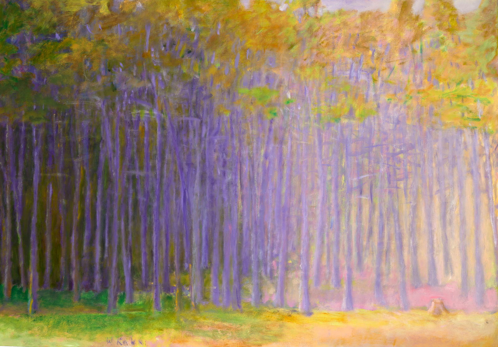 Wolf Kahn (1927-2020) Woodland Density 36 x 52 in. (91.4 x 132.1 cm.) (Painted in 1996.): Wolf Kahn (1927-2020) Woodland Density signed 'W Kahn' (lower left) and inscribed with title and inscribed with artist's inventory number '#1996/32' (on the stretcher) and inscribed with artist's inve