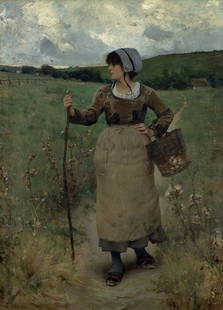 Charles Sprague Pearce (1851-1914) Across the Common 44 5/8 x 32 1/4 in. (113.4 x 81.9 cm.) (Pai...: Charles Sprague Pearce (1851-1914) Across the Common signed and inscribed 'Charles Sprague Pearce. Paris' (lower left) oil on canvas 44 5/8 x 32 1/4 in. (113.4 x 81.9 cm.) Painted circa 1884. Footnote