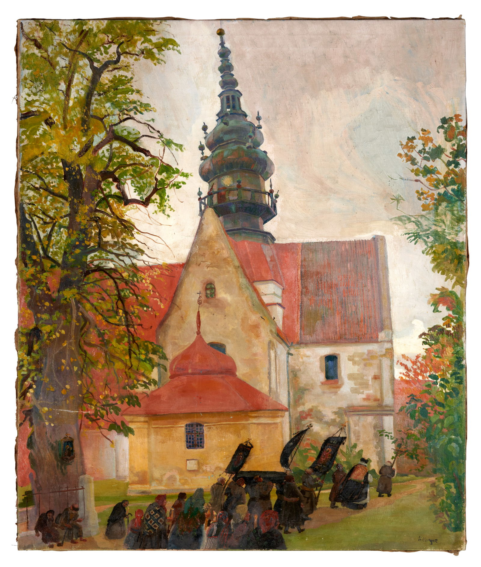 Karol Frycz (Polish, 1877-1963) Procession at the Church of St. Paul, Sandomierz unframed. (1 of 1)