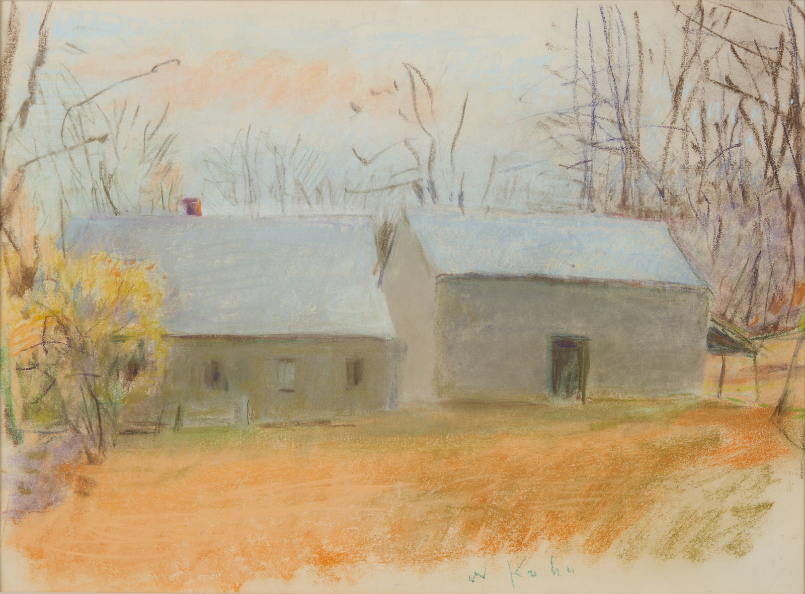 Wolf Kahn (American/German, 1927-2020) The Back of the Ketter House in Marlboro 15 x 20 in. (38....: Wolf Kahn (American/German, 1927-2020) The Back of the Ketter House in Marlboro signed 'W Kahn' (lower center), numbered, dated, and titled '1371 1988/...' on a handwritten label (affixed to the frame