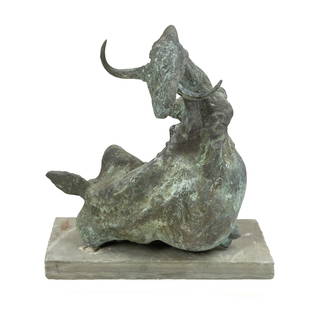 Jack Zajac (American, born 1929) Bound Goat Thursday, 1973 height 28 in. (71.1 cm), on a stone base: Jack Zajac (American, born 1929) Bound Goat Thursday, 1973 signed and numbered 'Zajac/4/6' (near the lower edge) bronze with a dark gray patina height 28 in. (71.1 cm), on a stone base Footnotes: Exhi