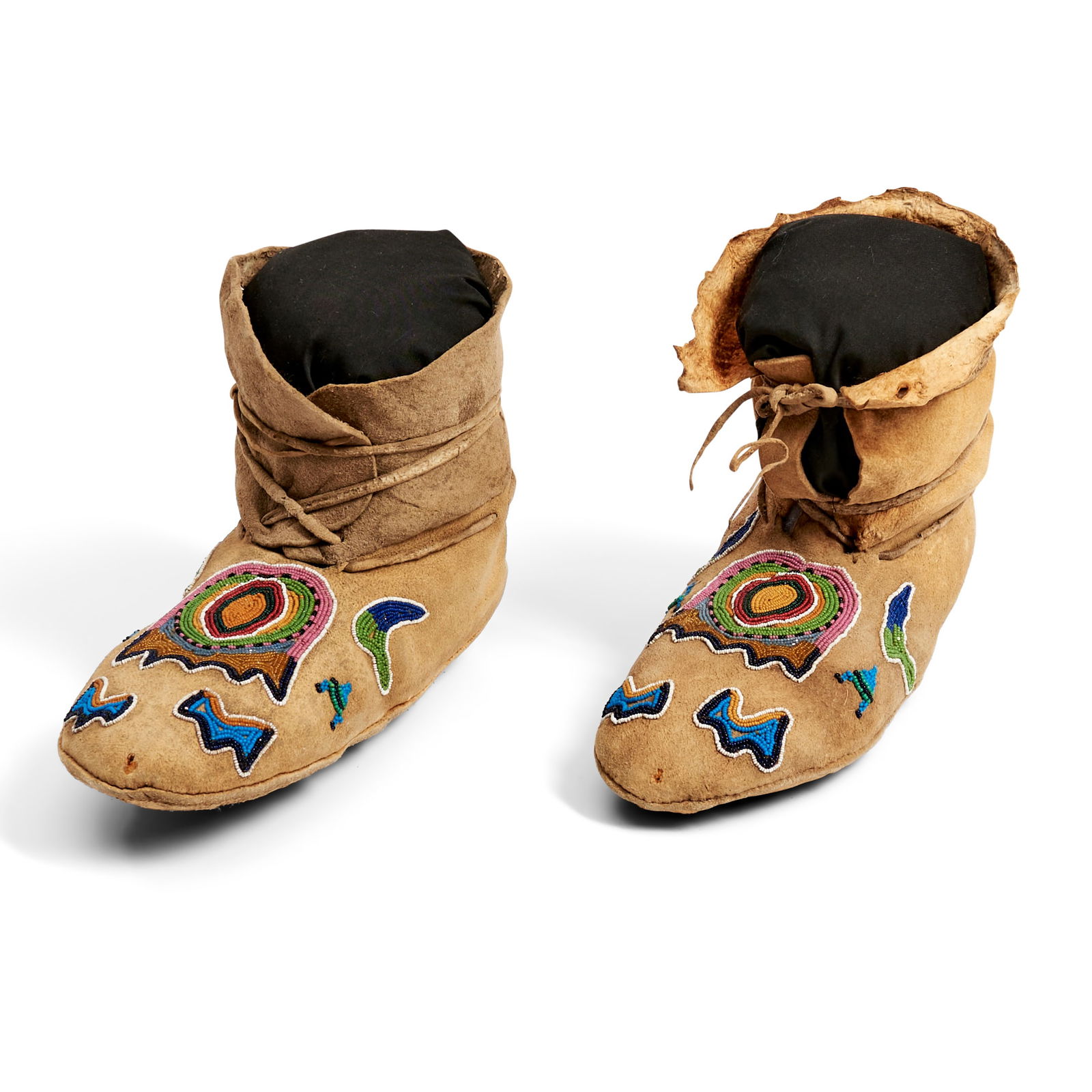 A pair of Apsáalooke (Crow) beaded high top moccasins lg. 9 1/2 in. (1 of 1)