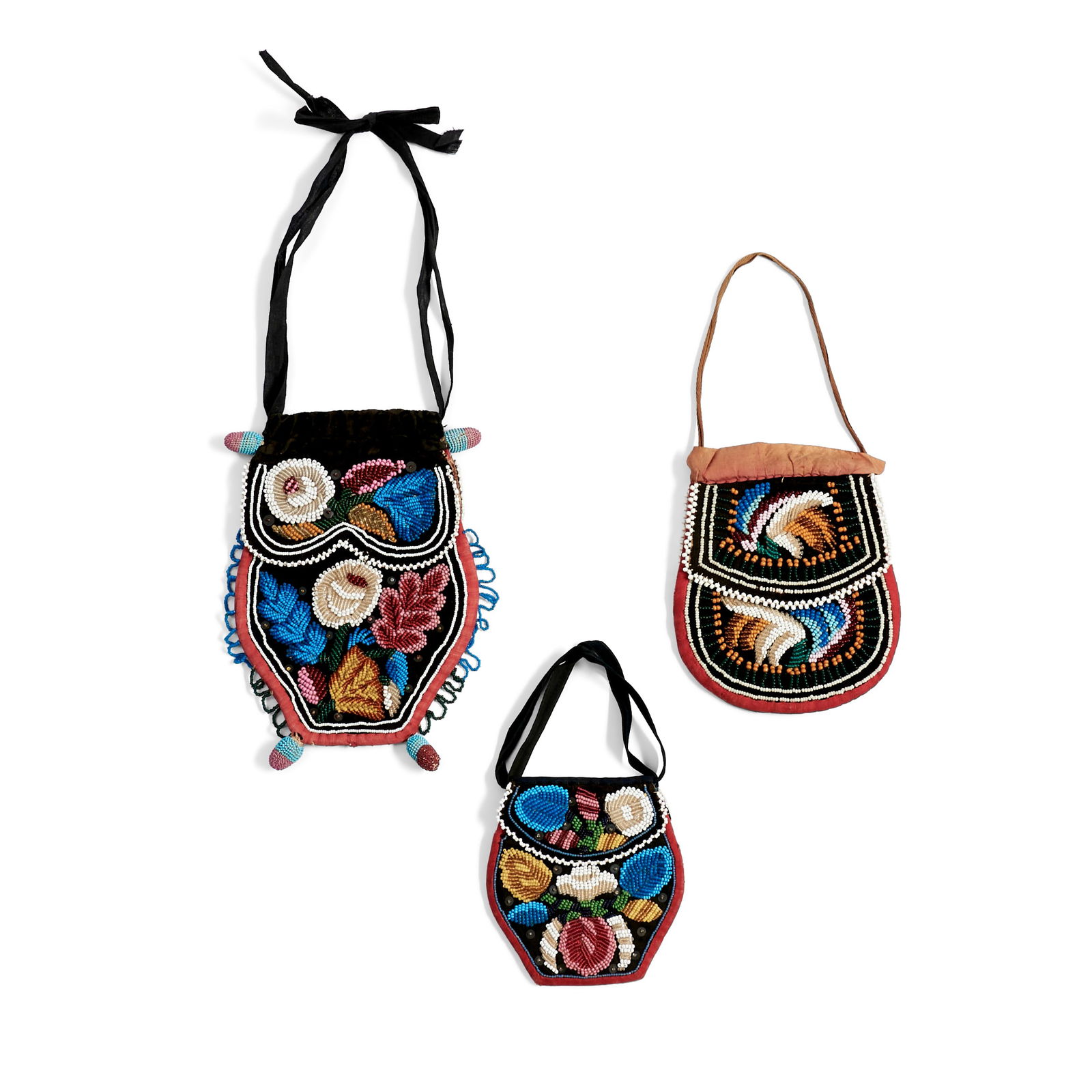 Three Haudenosaunee (Iroquois) beaded pouches 7 1/4 x 5, 5 1/2 x 4 3/4, and 4 1/4 x 4 1/8 in. (1 of 1)