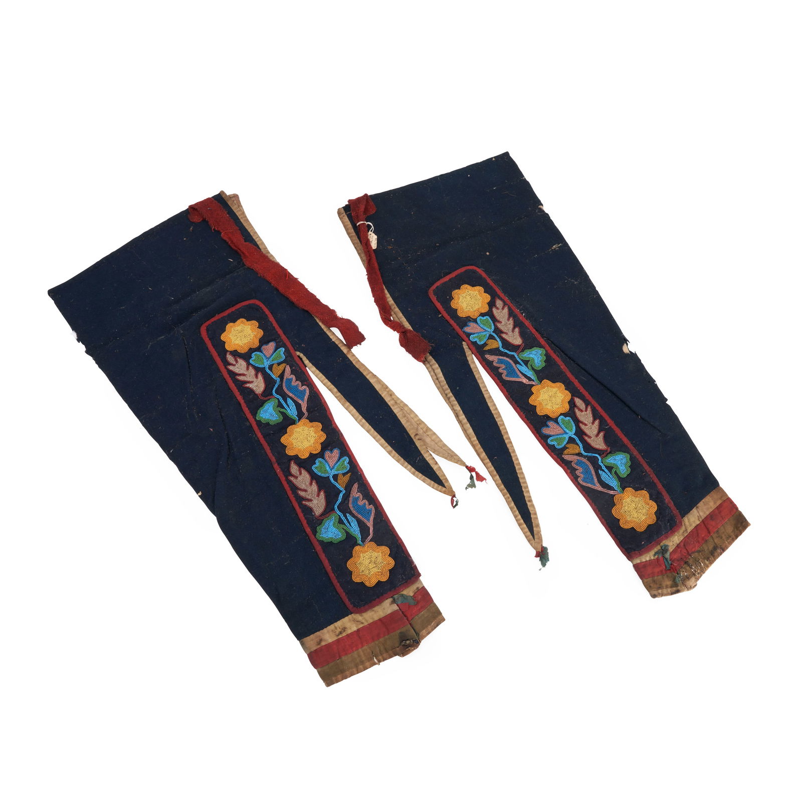 A pair of Ojibwe (Chippewa) beaded cloth leggings lg. 29 1/2, wd. 12 in. (1 of 1)