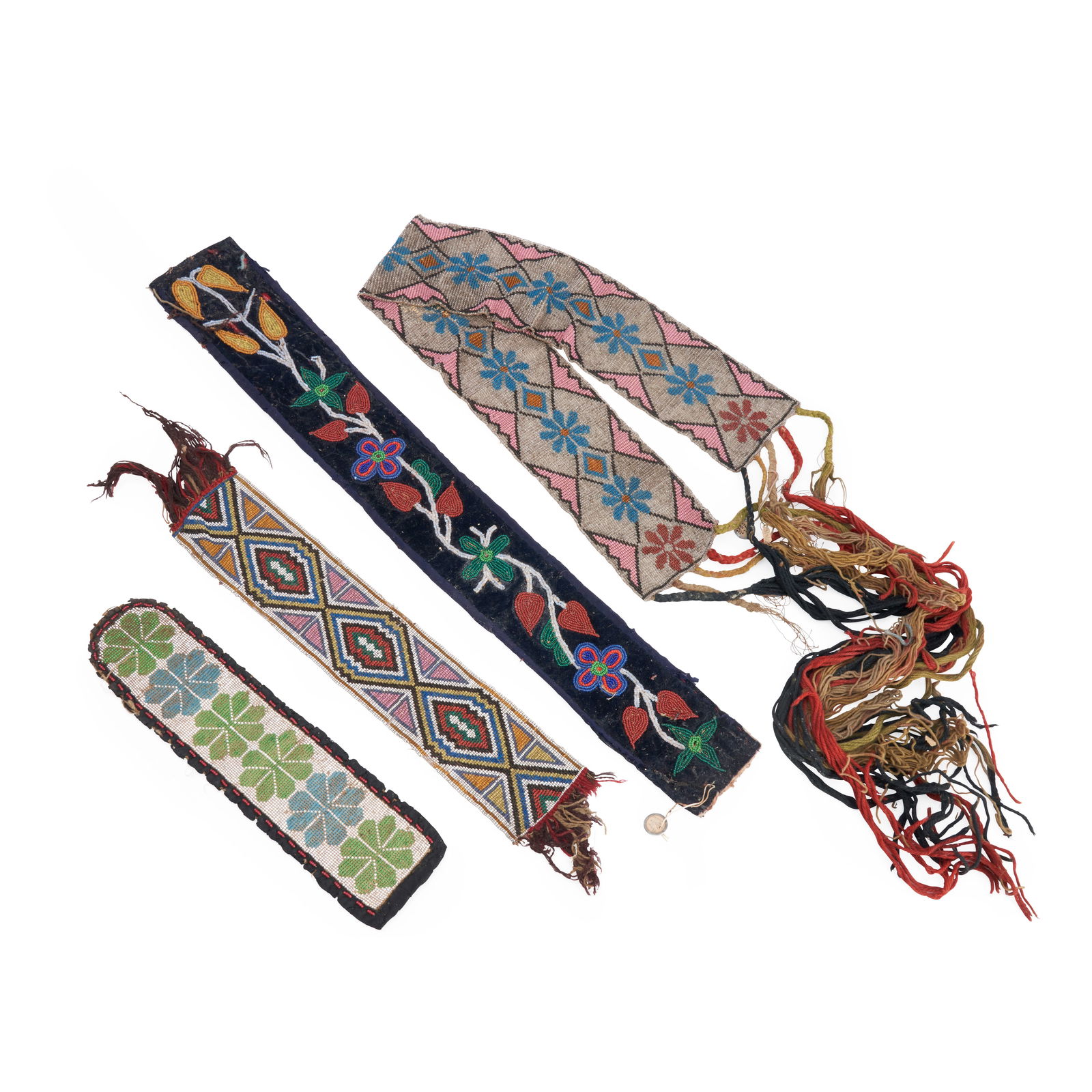 A group of Great Lakes loom-beaded garters and belts lg. excluding wool fringes 11 1/4, 30 1/2, ... (1 of 1)