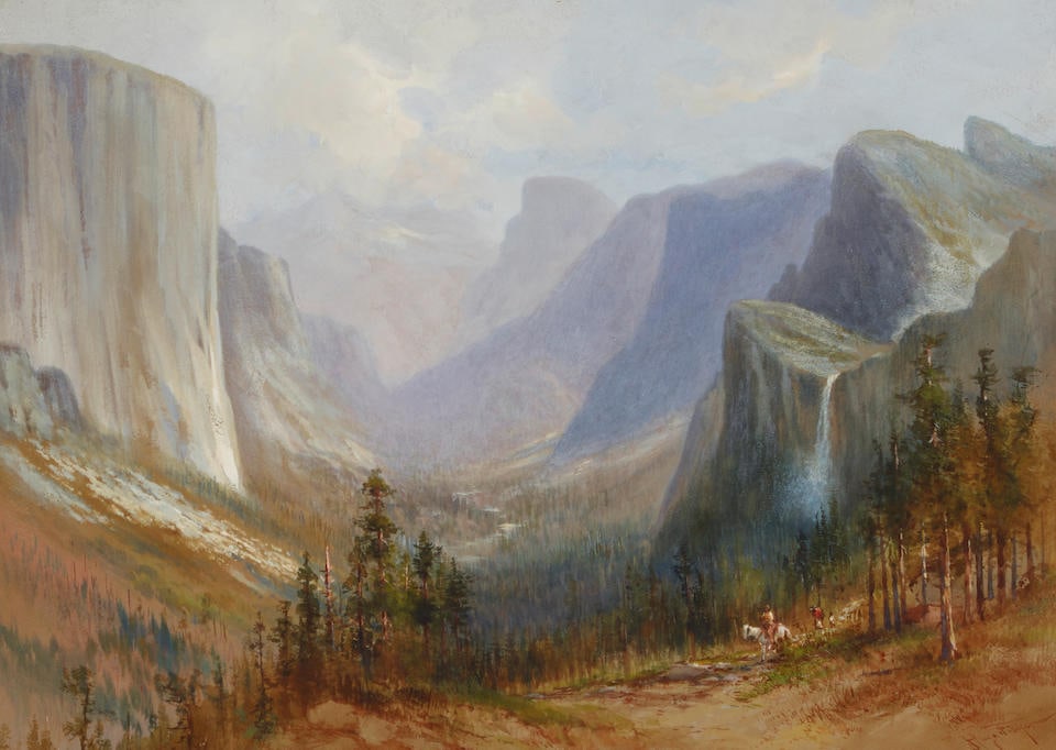 Hugo Anton Fisher (1854-1916) Indians at Inspiration Point (Yosemite, Valley) sight 21 x 29 in. ... (1 of 3)
