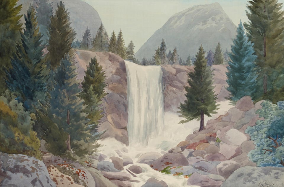 John William Theiss (1863-1932) Vernal Falls (Yosemite Valley)  sight 23 1/2 x 35 1/2 in. framed... (1 of 3)