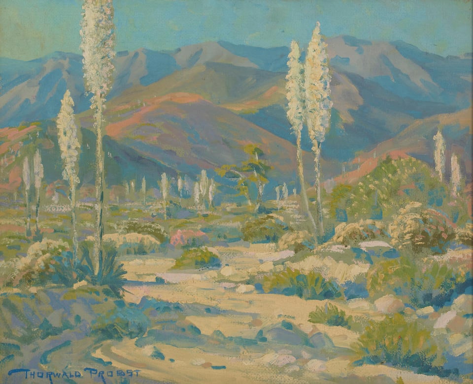 Thorwald Probst (1886-1948) Desert in Bloom 14 x 17 in. framed 23 x 26 in.: Thorwald Probst (1886-1948) Desert in Bloom signed 'Thorwald Probst' (lower left) oil on Masonite 14 x 17 in. framed 23 x 26 in. Footnotes: Provenance Butterfield & Butterfield, Los Angeles, February