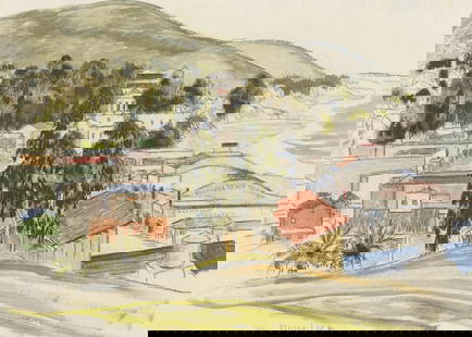 Molly Luce (1896-1986) Downtown Laguna Beach sight 10 1/2 x 14 3/4 in. framed 19 3/4 x 23 1/2 in.: Molly Luce (1896-1986) Downtown Laguna Beach signed 'Molly Luce' (lower center) watercolor and pencil on paper sight 10 1/2 x 14 3/4 in. framed 19 3/4 x 23 1/2 in. Footnotes: Provenance John Moran Au