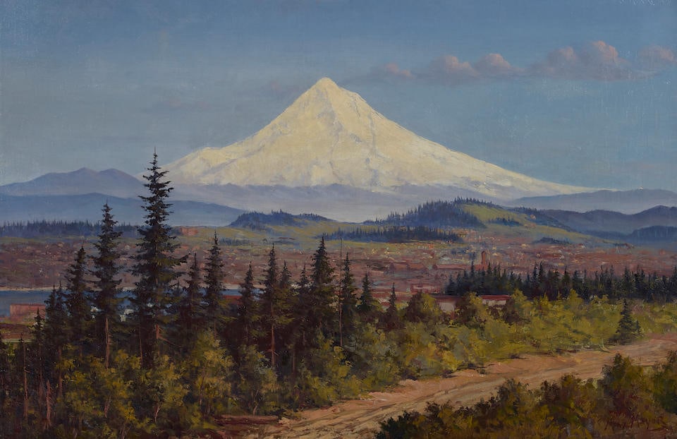 Louis Richard Max Meyer (1856-1912) Tacoma, Washington and Mt. Rainier  18 1/2 x 28 1/4 in. fram... (1 of 3)