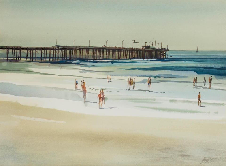 Milford Zornes (1908-2008) The Shore of Newport  sight 21 1/2 x 29 1/4 in. framed 32 1/2 x 40 1/... (1 of 3)