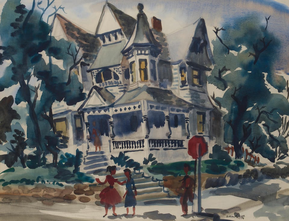 Dorothy Sklar (1906-1996) Houses on Arlington Street sight 19 x 24 1/2 in. framed 28 x 33 in.: Dorothy Sklar (1906-1996) Houses on Arlington Street signed and dated 'Dorothy Sklar © / '54' (lower right) watercolor on paper sight 19 x 24 1/2 in. framed 28 x 33 in. Footnotes: Provenance Joh