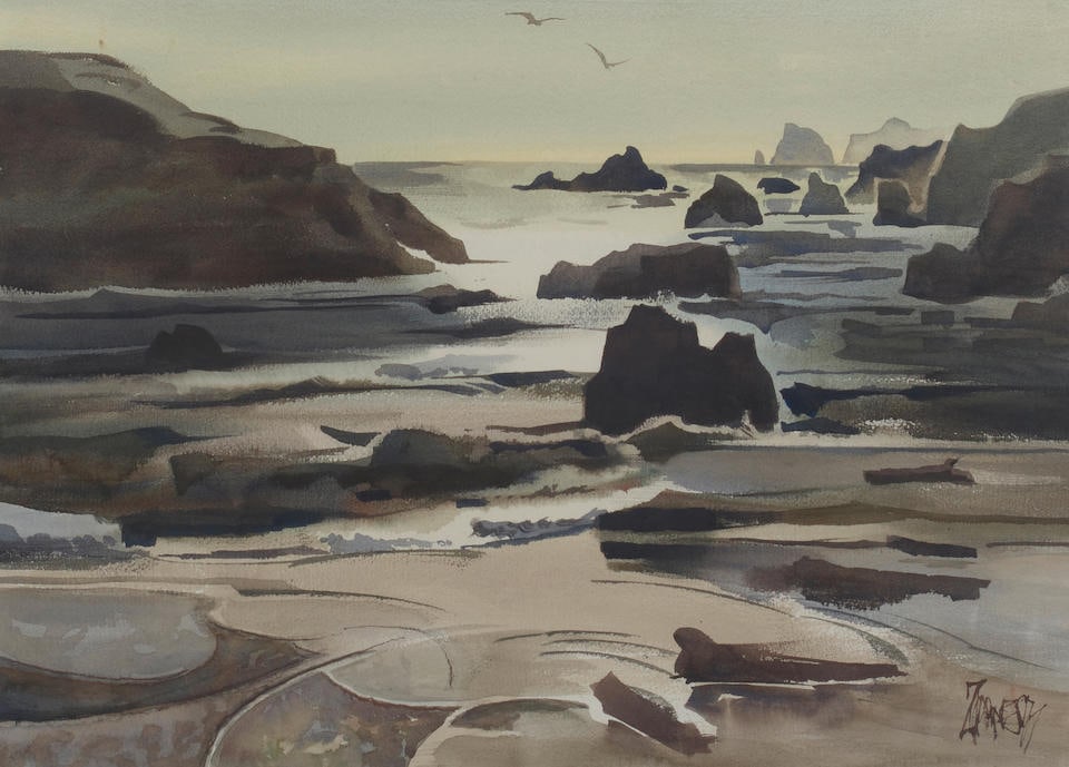 Milford Zornes (1908-2008) Oregon Coast sight 21 x 29 in.  framed 33 1/2 x 41 1/4 in. (1 of 3)