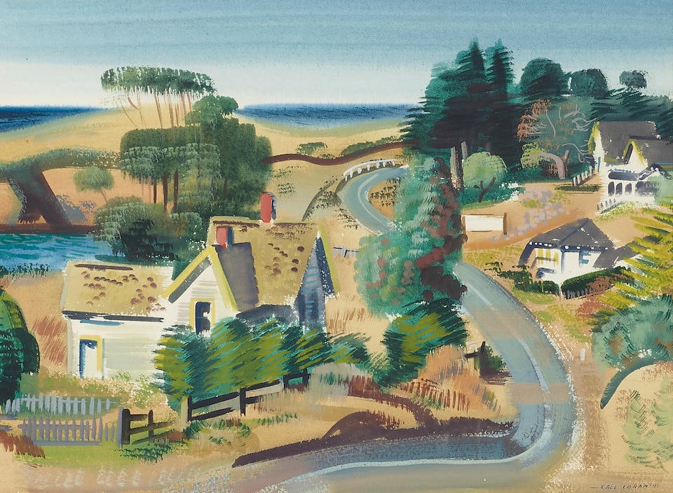 Erle Loran (1905-1999) Winding Road sight 14 x 19 in.  framed 25 x 31 in. (1 of 2)