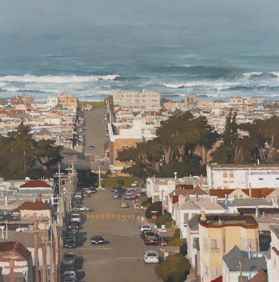 Jeremy Mann (born 1979) Through the City to the Ocean  21 x 21 in.   (framed 26 3/4 x 26 3/4 in.) (1 of 3)