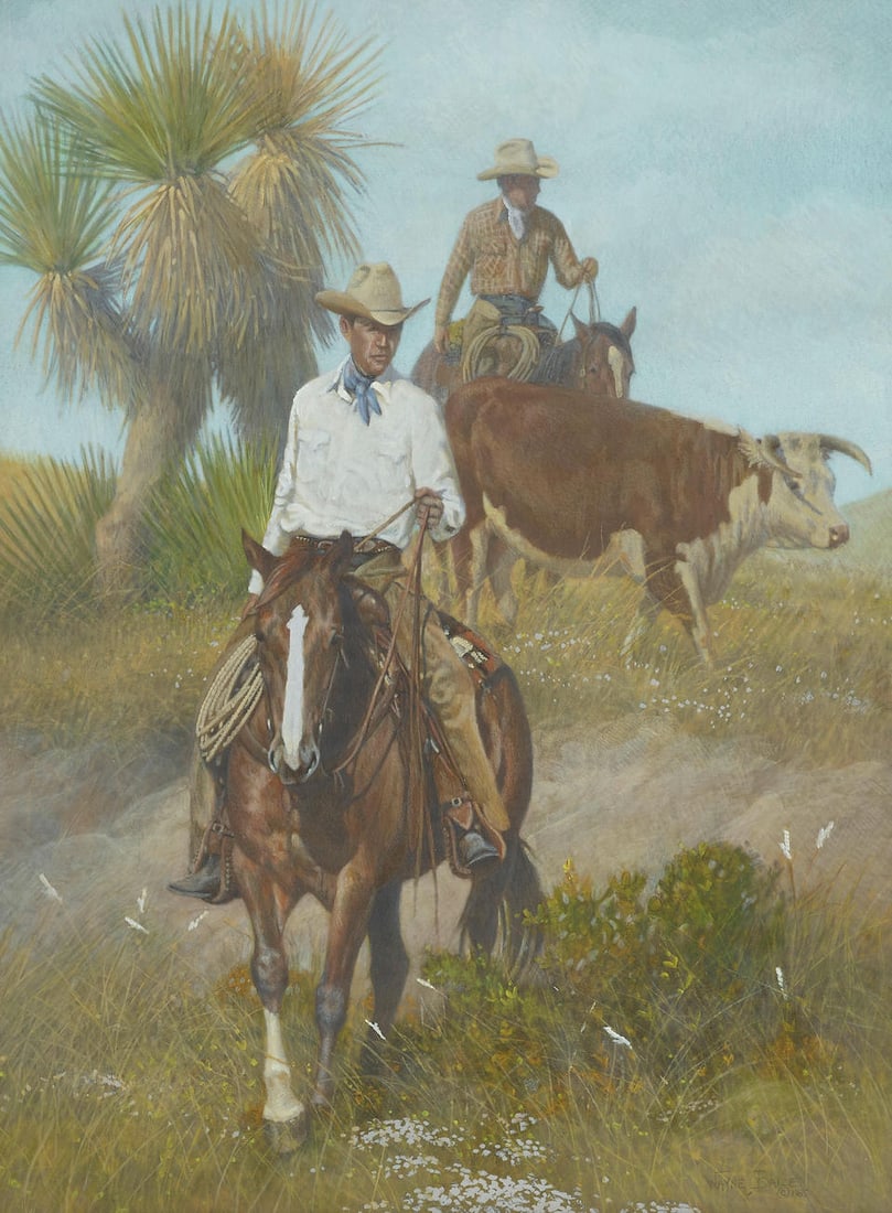 Wayne Baize (born 1943) Round Up sight 23 1/2 x 17 1/2 in. framed 36 x 30 in. (1 of 2)