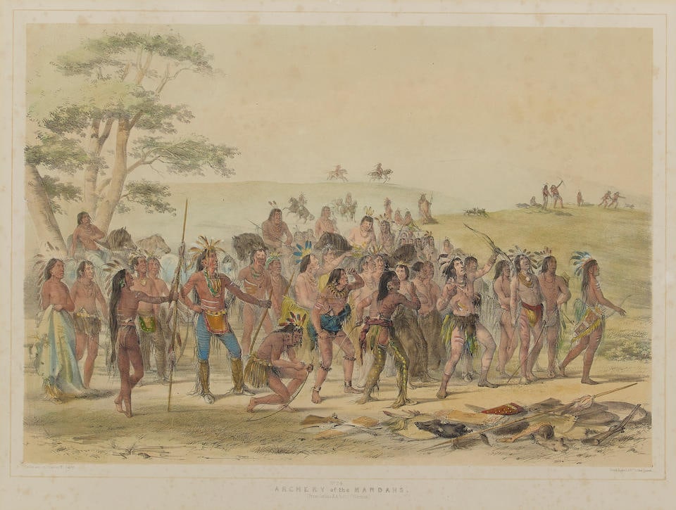 After George Catlin (1794-1872); Archery of the Mandans; (1 of 3)