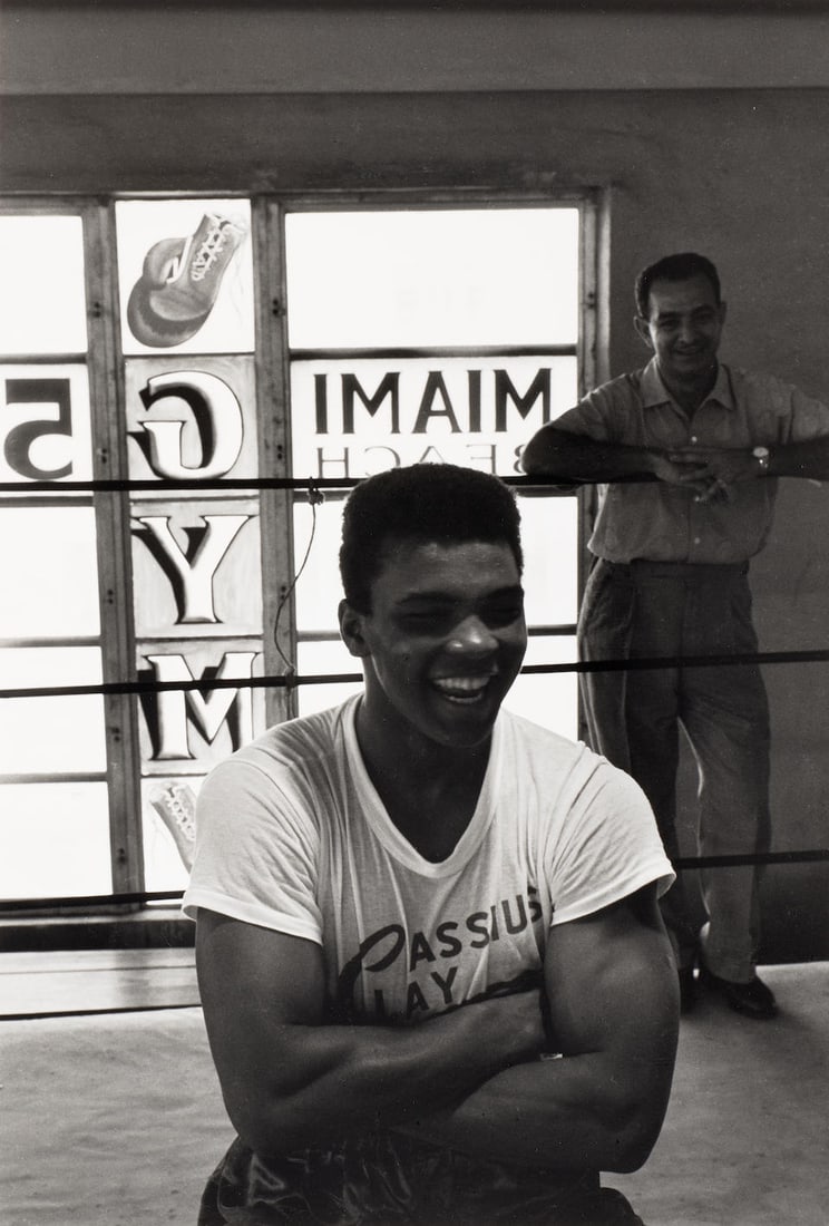 Flip Schulke (1930-2008); Cassius Clay at 5th Street Gym, Miami Beach;: Flip Schulke (1930-2008) Cassius Clay at 5th Street Gym, Miami Beach, 1964 Gelatin silver print, printed later; signed and annotated 'Lifetime print' in pencil and the photographer's copyright/credit