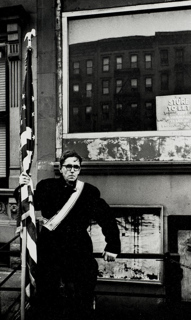 William Klein (1928-2022); 'Rolled Up Flag, New York';: William Klein (1928-2022) 'Rolled Up Flag, New York', 1955 Gelatin silver print, printed no later than 1988; signed, titled, and dated in pencil on the reverse. 14 x 8 1/2 in. (35.6 x 21.6 cm.) sheet