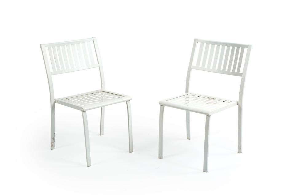 ETHIMO EDITEUR Paire de chaises de jardinMétal peintH: 83,5cm. (32.7/8in.); L: 50,5cm. (19....: ETHIMO EDITEUR Paire de chaises de jardin Métal peint H: 83,5cm. (32.7/8in.); L: 50,5cm. (19.7/8in.); P: 61cm. (24cin.) For further information on this lot please visit Bonhams.com For further in