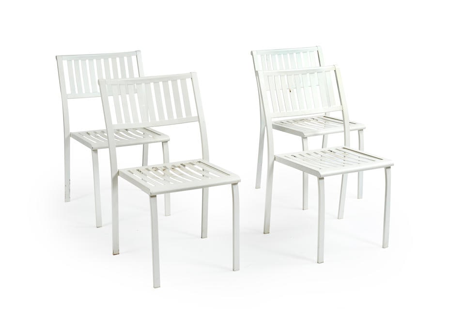 ETHIMO EDITEUR Ensemble de quatre chaises de jardinMétal peintH: 83,5cm. (32.7/8in.); L: 50...: ETHIMO EDITEUR Ensemble de quatre chaises de jardin Métal peint H: 83,5cm. (32.7/8in.); L: 50,5cm. (19.7/8in.); P: 61cm. (24cin.) For further information on this lot please visit Bonhams.com For