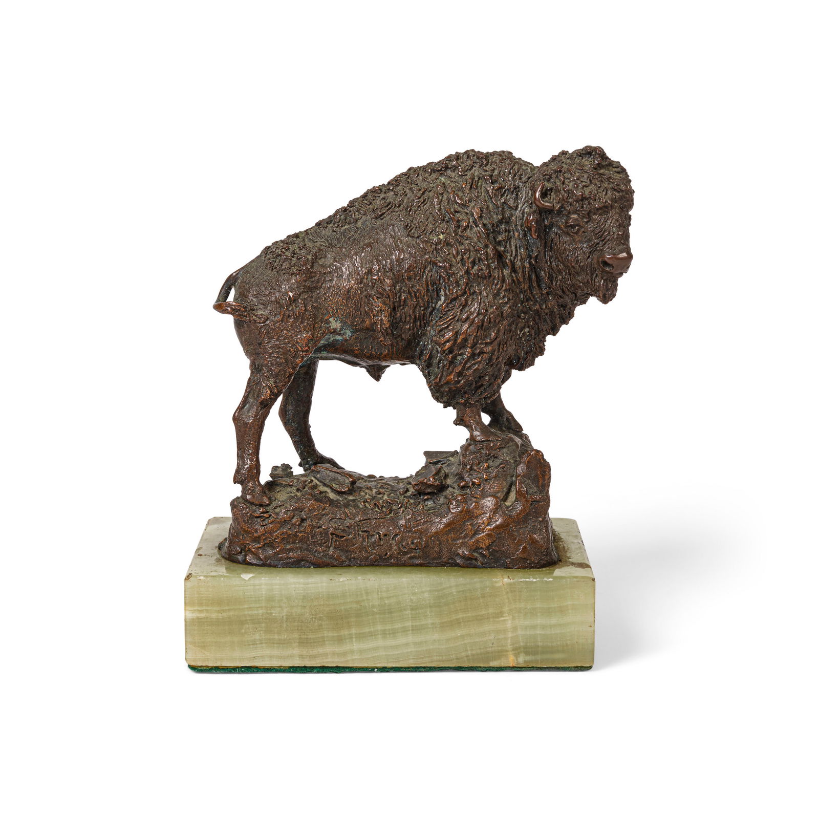 Henry Merwin Shrady (1871-1922) Elk Buffalo 4 in. high: Henry Merwin Shrady (1871-1922) Elk Buffalo inscribed 'Shrady' (on the front of the base) and 'Copyright / T.B. Starr / 1900' (on the base verso) bronze with brown patina 4 in. high Footnotes: Provena