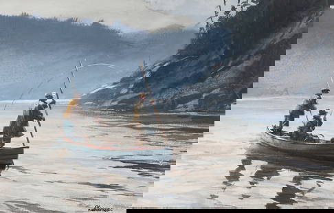 Ogden Minton Pleissner (1905-1983) Grey Morning on the Cascapedia (Gaspé Peninsula, Quebec)...: Ogden Minton Pleissner (1905-1983) Grey Morning on the Cascapedia (Gaspé Peninsula, Quebec) signed 'Pleissner' (lower right) and titled (on the backing paper) gouache and watercolor on paper sigh