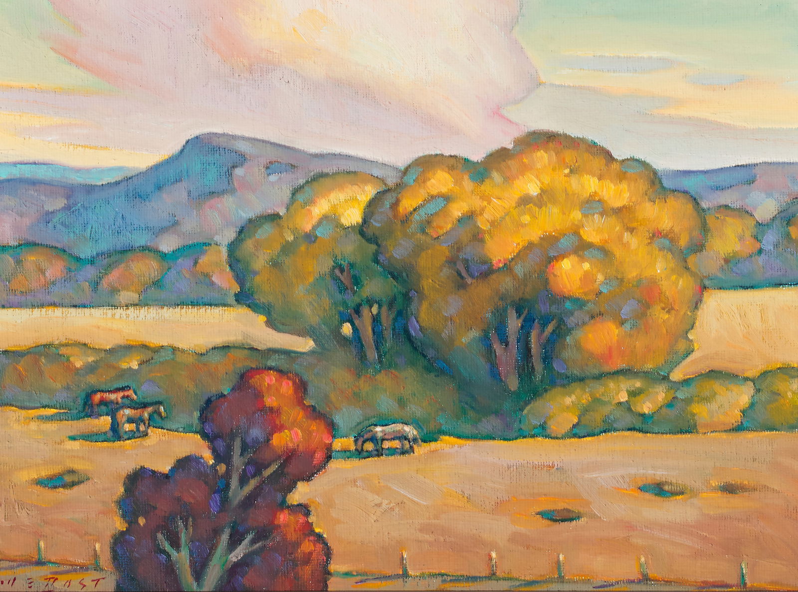 Howard Post (born 1948) Fall Weather 9 x 12 in. framed 15 x 18 in. (Painted circa 2011.): Howard Post (born 1948) Fall Weather signed 'HE POST' (lower left) and titled on an artist's label (on the reverse) oil on canvasboard 9 x 12 in. framed 15 x 18 in. Painted circa 2011. Footnotes:</