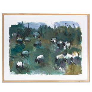 Theodore Waddell (born 1941) Sheep Drawing #19 sight 30 x 40 in. framed 38 x 48 in.: Theodore Waddell (born 1941)Sheep Drawing #19 signed and dated 'TA Waddell 87' (lower right) and titled on a gallery label (on the reverse) oil on papersight 30 x 40 in.framed 38 x 48