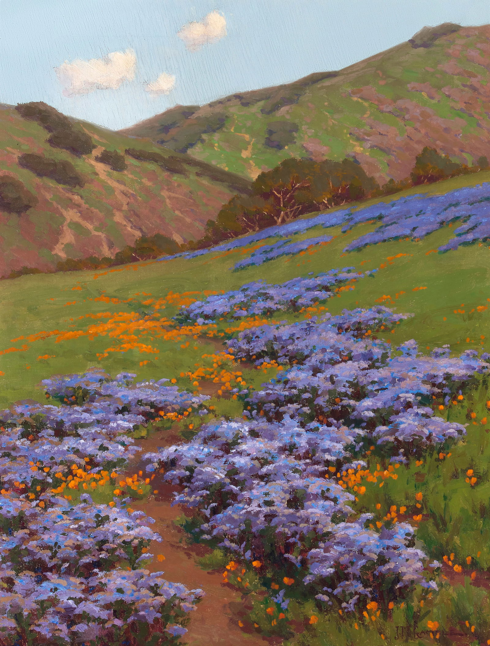 John Marshall Gamble (1863-1957) Joyous Spring 26 x 20 in. framed 35 x 29 in. (Painted circa 19...: John Marshall Gamble (1863-1957) Joyous Spring signed 'J.M. Gamble' (lower right) and titled on an artist's label (on the reverse) oil on canvas 26 x 20 in. framed 35 x 29 in. Painted circa 1924.