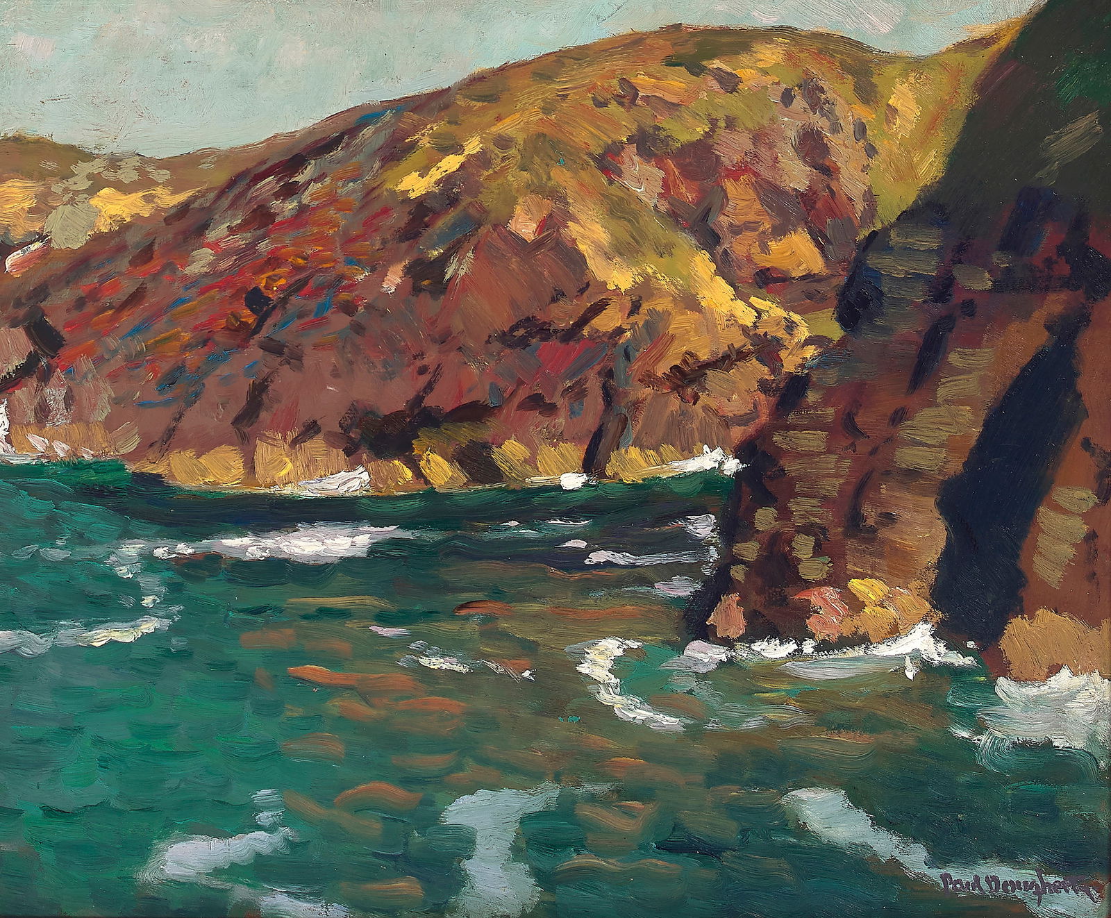 Paul Dougherty (1877-1947) Colorful Coast 13 x 16 in. framed 19 1/2 x 22 1/4 in.: Paul Dougherty (1877-1947) Colorful Coast signed with estate stamp signature 'Paul Dougherty' (lower right) oil on panel 13 x 16 in. framed 19 1/2 x 22 1/4 in. Footnotes: Provenance Estate